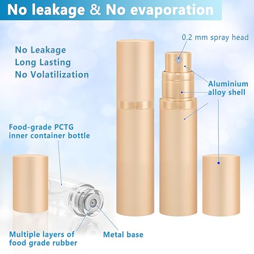 Travel Refillable Perfume Atomizer Bottle 5ml Leakproof Travel Perfume Refillable Bottle, Perfume Atomizer (Gold)