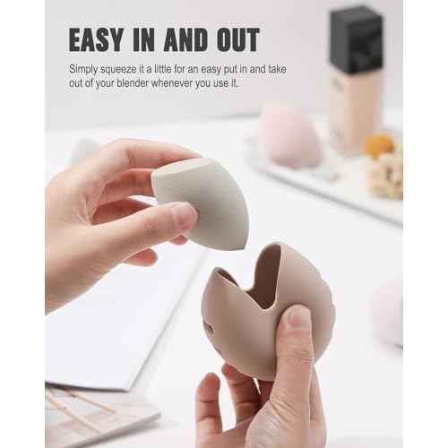 FERYES Makeup Sponge Holder ? Shatterproof Eco-Friendly Silicone Beauty Make Up Blender Case for Travel - Khaki