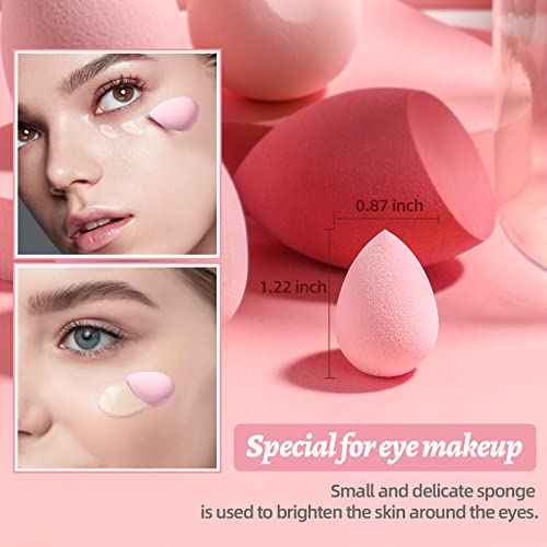 Makeup Sponge Set BS-MALL with Storage Case 7 Pcs for Liquid, Cream, and Powder,SAVE Foundation with 1 Mini Makeup Sponge For Travel Daily Use (A-Pink£©