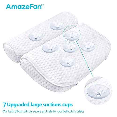 AmazeFan Bath Pillow, Bathtub Spa Pillow with 4D Air Mesh Technology and 7 Suction Cups, Helps Support Head, Back, Shoulder and Neck, Fits All Bathtub, Hot Tub and Home Spa [US. Patent Design]