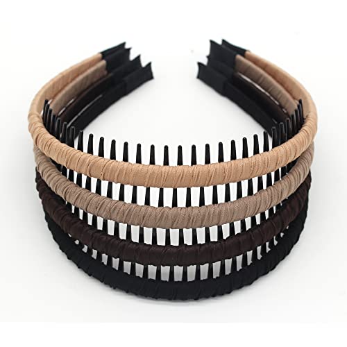 4pcs Hairbands for Women, Non-Slip Zig Zag Headbands, Adjustable Teeth Comb Hair Hoop, Daily Use, Yoga, Spa, Parties, Resin Cotton Blend