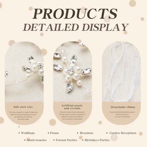 Flower Girl Headpiece, Silver Bridal Headband,Flower Girl Hair Accessories, Princess Crystal Pearl Hair Accessories, Suitable for birthday party, First Communion, Childrens' Day