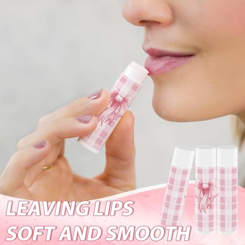 50 Pack Pink Bow Baby Shower Favors Bulk Lip Balm Girls Favors Gifts for Bachelorette Girls Pink Bow Moisturizing Lip Care Pretty lipstick Birthday Thanksgiving Christmas Party Supplies (pink bow)