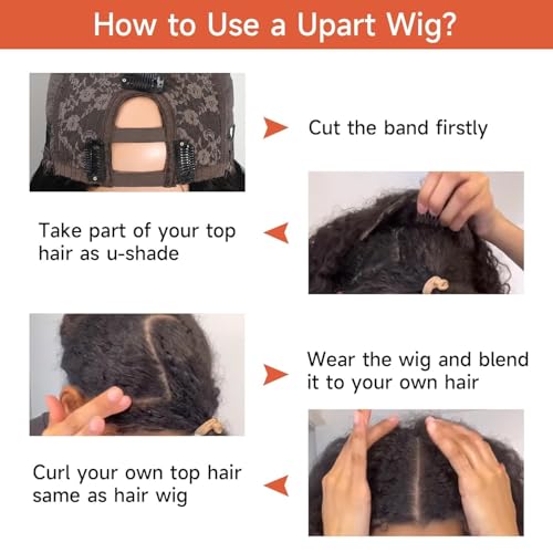 Selina Hair U Part Human Hair Wig Kinky Straight 22 Inch Brazilian Half Wig Upgraded U Shape Clip in Human Hair Wigs Yaki Straight Glueless Wigs Natural Color