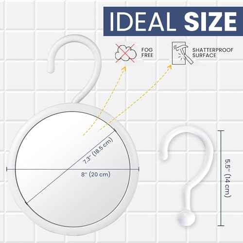 MIRRORVANA Hangable Round Fogless Shower Shaving Mirror with 360¡Æ Swivel Rotatable Hook for Hanging and Bonus Anti-Fog Spray - Anti Fog and Shatterproof Surface, 6.7" Diameter