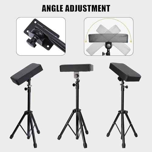 Tattoo Armrest Stand with Tray, Foldable Tattoo Arm Leg Rest Stand Adjustable Height and Tilt Tripod Stand, Stable Base & Padded Support for Tattoo Artist Studio