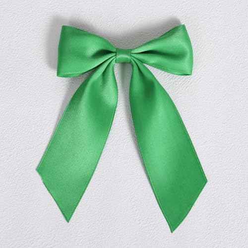 4" Satin Ribbon Hair Bows Green Long Tail Polyester Ribbon Hair Bow Clips Ponytail Holder Spring Dress Accessories for Teens Toddler Girls Kids Women St. Patrick¡¯s Xmas Gift