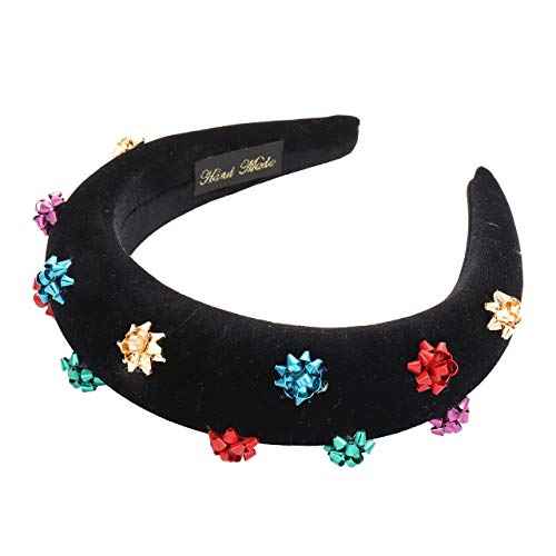 ANGLESJELL Christmas Headbands Gift Bow Paded Headband Festive Xams Hairband for Woemen Girls (Black-Gold)