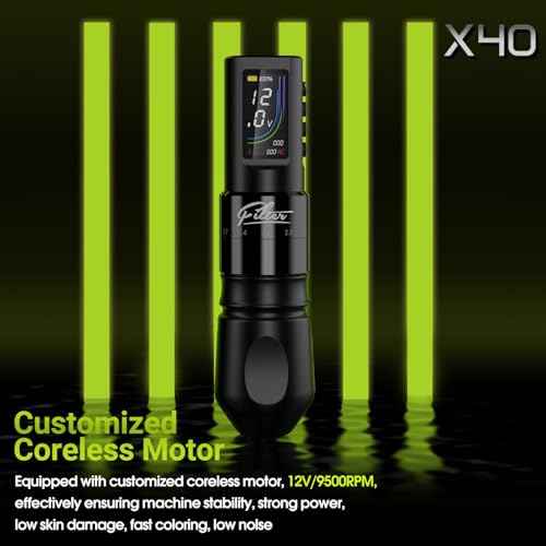 Filter Tattoo Gun - 7 Strokes 2.0-4.0mm Tattoo Machine Pen with Extra OLED Digital Display 1600mAh Battery Power Tattoo Kit for Beginners and Artists (X40 Black)