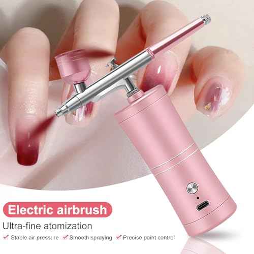 Jadeshay Airbrush Kit with Compressor, Portable Rechargeable Versatile Spray Gun with 0.4mm Nozzle for Tattoo, Nail Art, Cake Decoration (Pink)