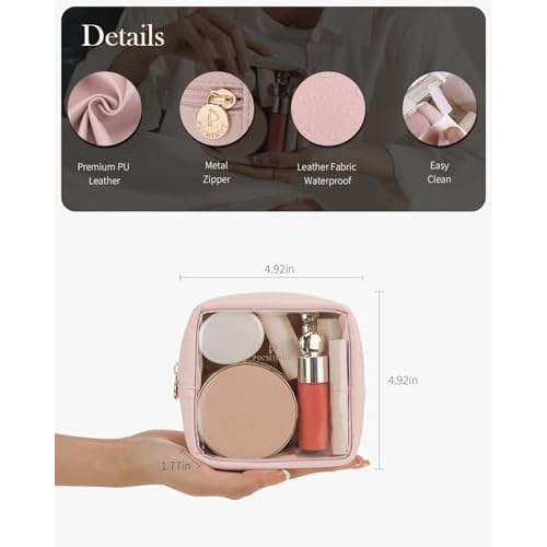 Pocmimut Mini Makeup Bag with Small Cosmetic Bag Travel Essentials Organizers,TSA Approved Toiletry Bag Makeup Pouch Clear Cosmetic Bags for Women,Pink