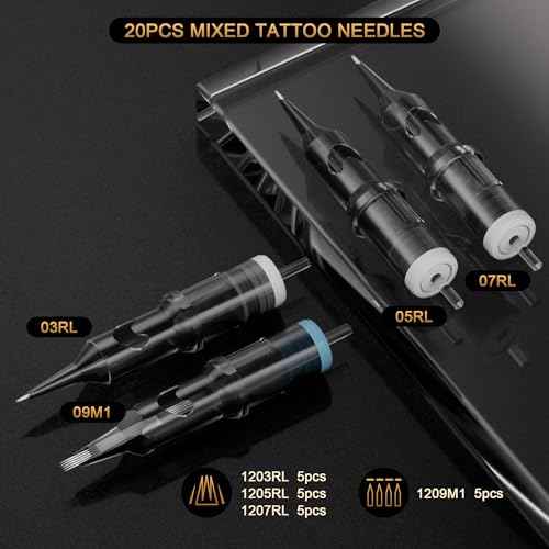 Professional Tattoo Gun Machine Kit, Wireless Rotary Tattoo Pen with 1,600 mAH Digital LED Display, Complete Beginner Tattoo Set with 20Pcs Cartridge Needles
