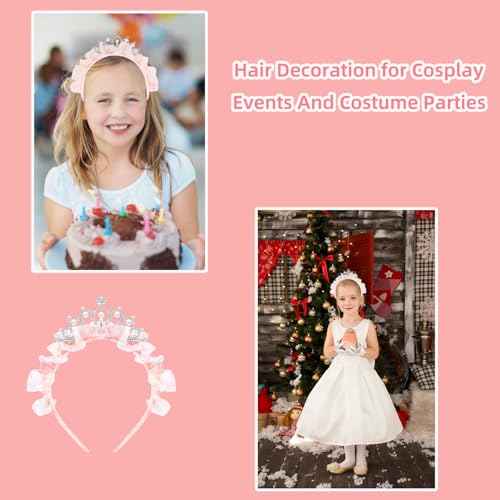 Princess Crown Headbands Birthday Gifts for Women Tiara Cute Pink Rhinestone Pearl Crown Hair Band Accessories Elastic Head Bands Headpiece Decoration for Christmas Party Favor Costume Cosplay