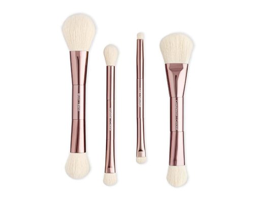 Jenny Patinkin Luxury Sustainable Mini Dual-Ended Makeup Brush Set, 4 Piece Professional & Travel Makeup Brushes with Case, Vegan, Cruelty-Free Brush Kit for Face and Eyes, Eco Friendly, On-The-Go Use