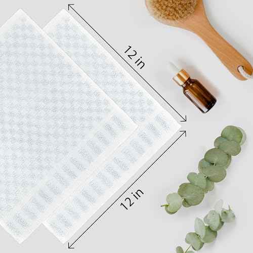 DecorRack 8 Pack 100% Cotton Wash Cloth, Luxurious Soft, 12 x 12 inch Ultra Absorbent Jacquard Towels, Machine Washable Washcloths, White (8 Pack)