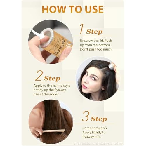 6Pcs Hair Wax Stick Set for Flyaways, Topsy Tail Hair Tools for Women, Teen Girls & Kids, Slick Back Hair Brush, Bun Accessories, Non-greasy Styling Tools Slick Stick, 2.7 Oz