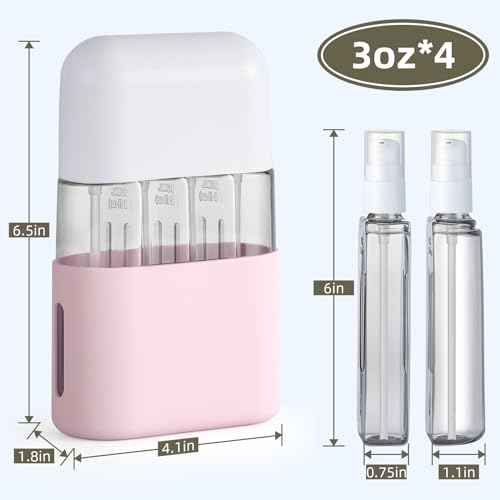 3oz Travel Bottles for Toiletries, 4 Pack Tsa Approved Portable Travel Size Containers for Shampoo Liquid With Labels, Leak Proof Refillable Containers Dispenser Set - Pink