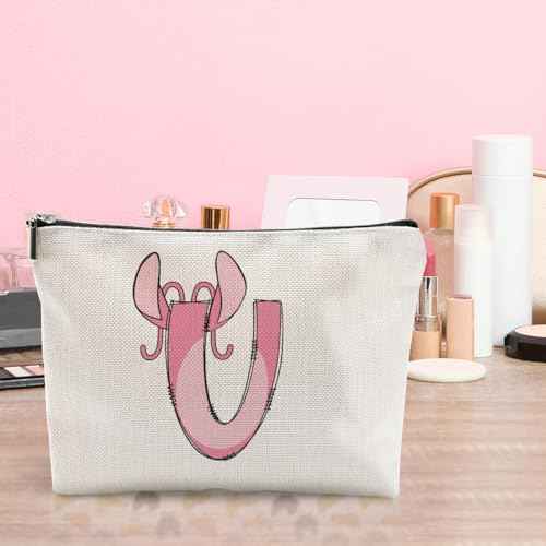 LONGXIN Cute Cartoon Gifts Initial Personalized Makeup Bag Monogrammed Cosmetic Bags Birthday Christmas Gifts for Women Girls (U)