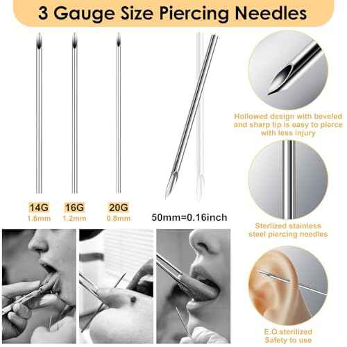 104PCS Body Septum Piercing Kit with 14G/16G/20G Piercing Needles Piercing Jewelry and Tool Set for Ear Nose Belly Button Nipple Lip Cartilage Eyebrow Tongue Navel Piercing Kit for All Piercings