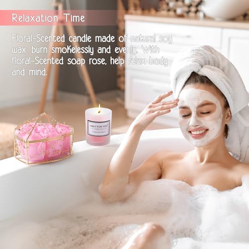 Gifts Baskets for Women, Birthday Baskets for Mom, Sister, Her, Employee, Wife, Thanksgiving Day, Christmas Gifts for Women, Care Package, Gift Sets with Canvas Tote Bag Sock Tumbler Soap Flower