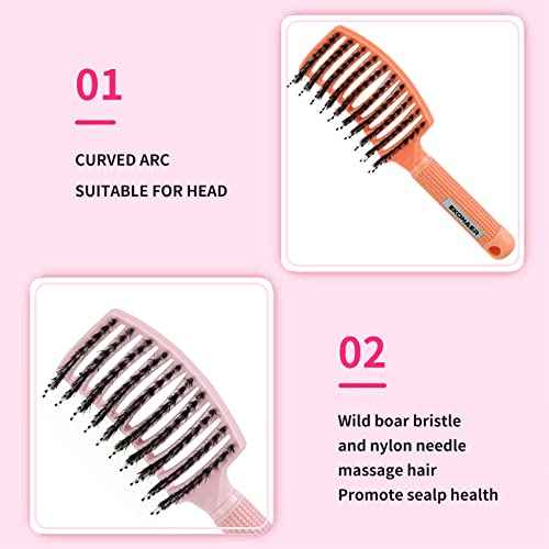 3 Pack Vented Quick Drying Massage Blow Detangler Brush,Boar Bristle Hair Brush Set-Curved,Detangling Hair Brush for Women Long,Thick, Thin, Curly(Green)
