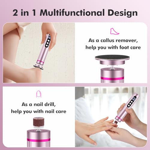 2 in 1 Electric Foot Callus Remover Cordless, 13000RPM Professional Feet Pedicure Tools for Dead Skin, Rechargeable Foot Sander & Nail File with 9 Speed Level, Perfect Christmas Gifts for Women/Mom