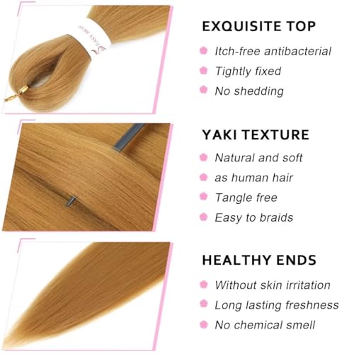6 Packs Blonde Braiding Hair Pre Stretched #27 Color Honey Blonde Pre Stretched Braiding Hair 36inch Long Synthetic Hair Extensions For Braids Hot Water Setting Soft Yaki Texture(#27,6Pack)