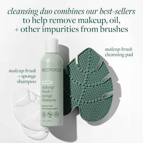EcoTools Makeup Brush Cleanser + Silicone Cleansing Pad Bundle, Deep Cleaning Shampoo for Makeup Sponges & Brushes, Brush Cleaner Pad, Vegan & Cruelty-Free, Gentle Formula