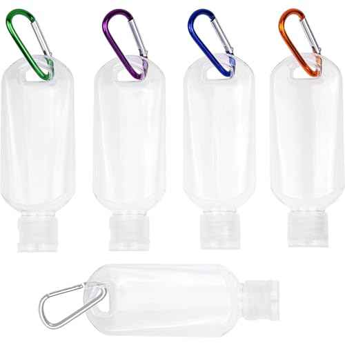 5 Pcs Refillable Travel Bottles Hand Sanitizer Travel Size Holder with Keychain Portable Empty Plastic Bottles Leakproof Squeeze Containers with Clip for Home Office Outdoor