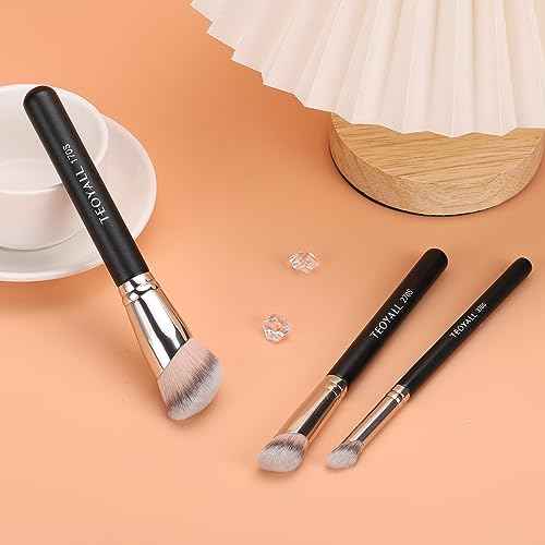 TEOYALL Foundation Contour Conceal Brush Set, 3PCS Angled Synthetic Kabuki Brush for Blending Setting Buffing with Liquid, Cream and Powder Cosmetic (170S/270S/370S)