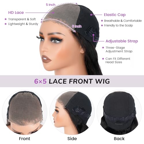 6x5 Lace Front Wig Human Hair Wig for Women 210% Density Body Wave Wear and Go Glueless Wigs Pre Plucked Pre Cut Lace Wigs Pre Bleached Tiny Knots Wig 22 Inch