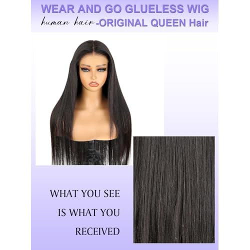 5X7 Wear and Go Glueless Wigs Human Hair Straight Wigs OQ Hair Glueless Wigs Human Hair Pre Cut Lace Front Wigs Human Hair Pre Plucked Beginner Friendly for Women 20Inch