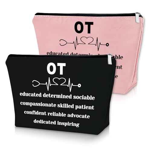 2PCS Occupational Therapist Gifts Makeup Bag OT Teacher Appreciation Gifts Certified Occupational Therapy Assistant Gifts Cosmetic Bag Thank You Gifts for Coworkers Retirement Gift Travel Pouch