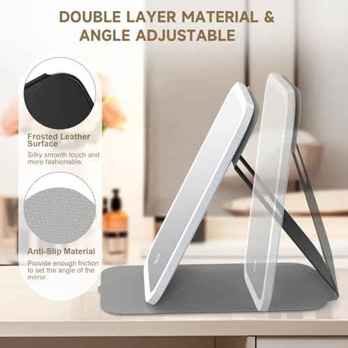 Mocado Travel Makeup Mirror with Lights, 360 Rotation, 10x Magnification, 60LEDs 3 Color Lightings, Dimmable Touch Screen, Tabletop Light up Mirror (Black)