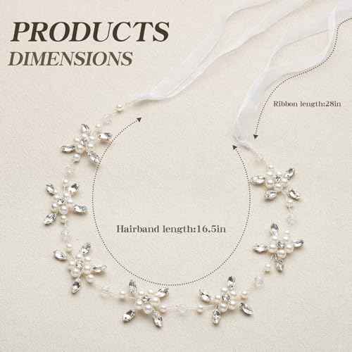 Flower Girl Headpiece, Silver Bridal Headband,Flower Girl Hair Accessories, Princess Crystal Pearl Hair Accessories, Suitable for birthday party, First Communion, Childrens' Day