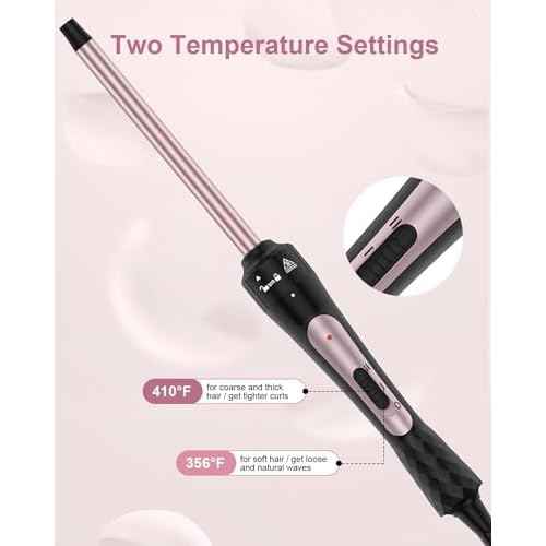3/8 Inch Curling Iron, Small Curling Wand for Short & Long Hair, Ceramic Wand Curling Iron with 2 Temperature, Instant Heat Up, Halloween Christmas Gifts for Women