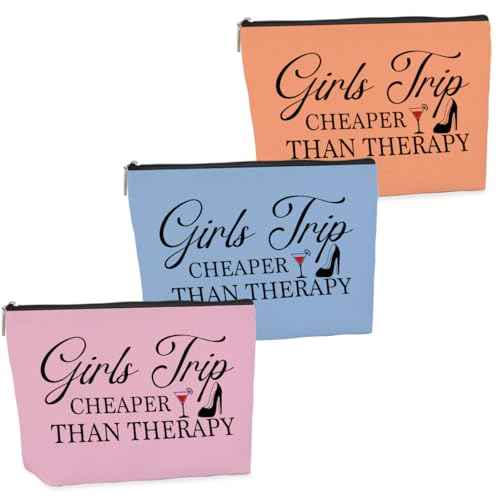 3PCS Girls Trip Cosmetic Bag, Fashion Pattern, Waterproof Linen, Zipper Closure, Perfect for Makeup, Toiletry, Travel, Skin Care, Women's Gift