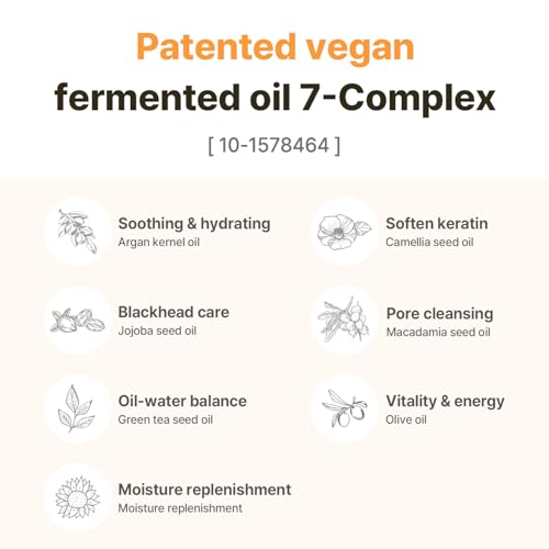 COSNORI 7-Complex Micro Active Cleansing Oil ? Korean Vegan Facial Cleansing Oil, Fresh and Light Finish ? Gentle Makeup Remover for Face, Hypoallergic, Fermented 7-Oil Complexes, 6.7 fl.oz.