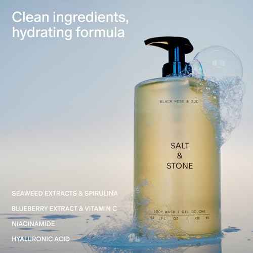 Salt & Stone Body Wash for Women & Men | Black Rose & Oud | Hydrating Gel Cleanser | Clean & Soften Skin | Made with Niacinamide & Hyaluronic Acid | Free From Parabens Sulfates & Phthalates 15.2 fl oz