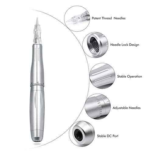 Permanent Makeup Tattoo Machine-BIOMASER Permanent Makeup Eyebrow Tattoo Machine Kit with Foot Pedal Touch Control Power Supply Rotary Tattoo Machine Pen Practice Skin 10pcs Cartridge Needles(Silver)¡¦