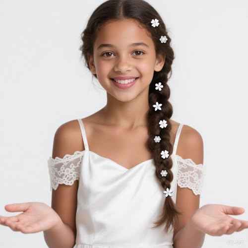 YISSION 40 Pcs Mini White Flower Hair Clips Cute Rhinestone Hair Pins Small Decorative Hair Clips Fancy Wedding Hair Barrettes for Bridal Fashion Flower Girl Hair Accessory