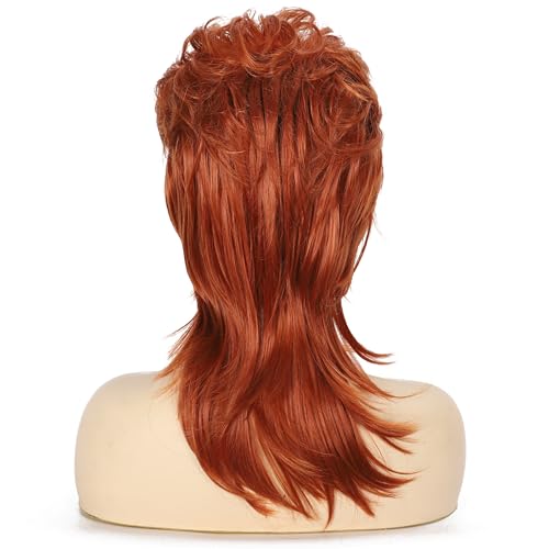 Auburn Mullet Wig for Women 70s80s Disco Wig Shoulder Length Layered Heat Resistant Synthetic Hair Cosplay Daily Party Halloween