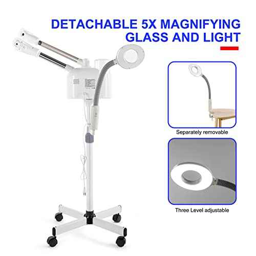 Professional Facial Steamer 3 in 1 Steamer for Face with Hot & Cold Nozzle 5X LED Magnifying Lamp Facial Steamer for Esthetician Beauty Face Equipment Use at Home or Salon
