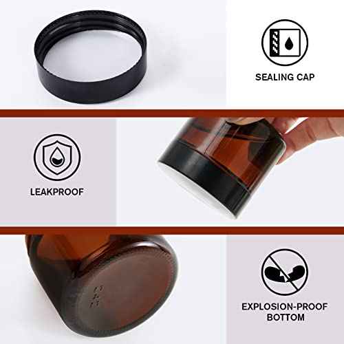 2oz Jars with Lids, Hoa Kinh 24 Pack Amber Glass Jars with Lids Empty Cosmetic Containers Round Airtight Glass Jar with Inner Liners and black Lid for Storing Lotions, Powders, and Ointments