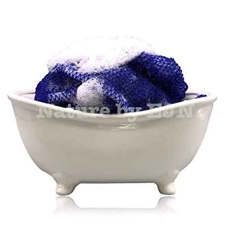 Net Bath Sponge, Customized N1 Weave, NKN Naturals, Long, Skin Exfoliation, African, Ghana, Porous, Stretches Horizontally to Approximately 49" (Shade of Blue)