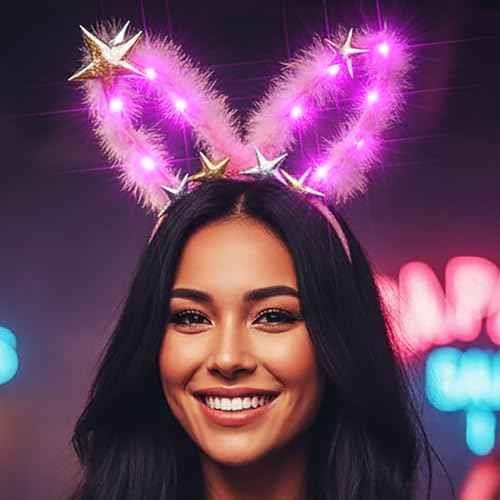 Sixexey Light Up Headband LED Pink Star Hair Band Halloween Cosplay Costume Party Hair Accessories for Women