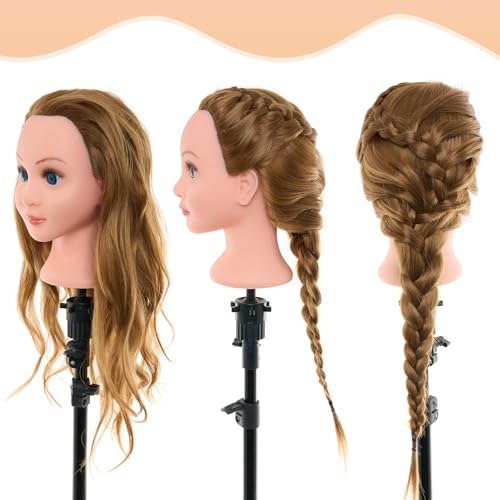 24Inch 80% Real Hair Mannequin Head - Doll head for hair Styling, Cosmetology Mannequin Head with Hair for Braiding Curling,Cuting with Table Clamp Styling Set (Blonde)