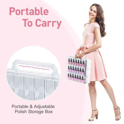 Beloving Nail Polish Organizer, 48 Bottles Transparent Nail Polish Holder with Adjustable Divider, Gel Nail Polish Storage Double Side Nail Polish Organizer Case for Storage Display