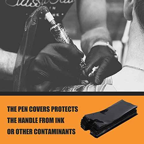 Tattoo Machine Pen Covers - Yuelong 200pcs Black Tattoo Pen Bags sleeves Tattoo Machine Sleeves Plastic Pen Type Bags for Tattoo Artist