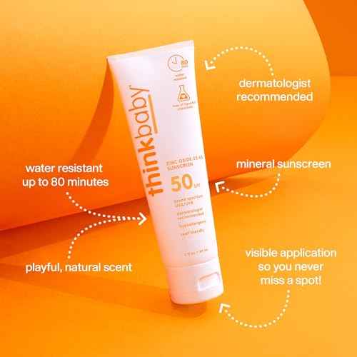 Thinkbaby SPF 50+ Baby Sunscreen, 3 Oz. ? Safe, Natural Mineral Sun Cream for Babies - Water Resistant, Broad Spectrum UVA/UVB Sun Protection ? Vegan Sunscreen for Kids